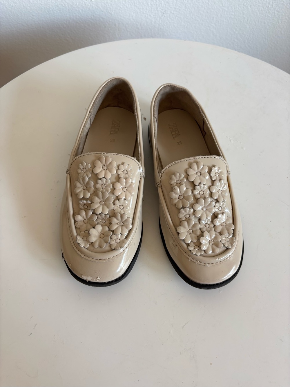 Zara Beige Floral Appliqué Loafers